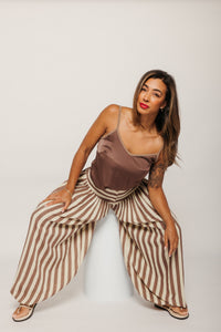 Nova Baggy Striped Pant Brown Stripes Women's Bottoms Tach Clothing