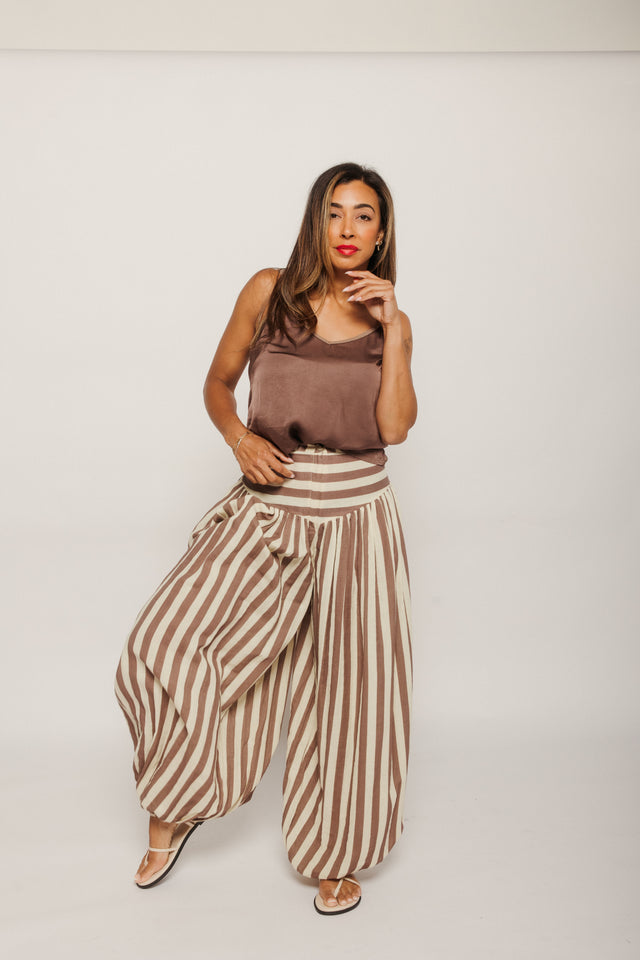 Nova Baggy Striped Pant Brown Stripes Women's Bottoms Tach Clothing