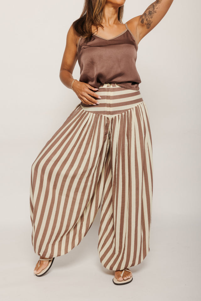 Nova Baggy Striped Pant Brown Stripes Women's Bottoms Tach Clothing