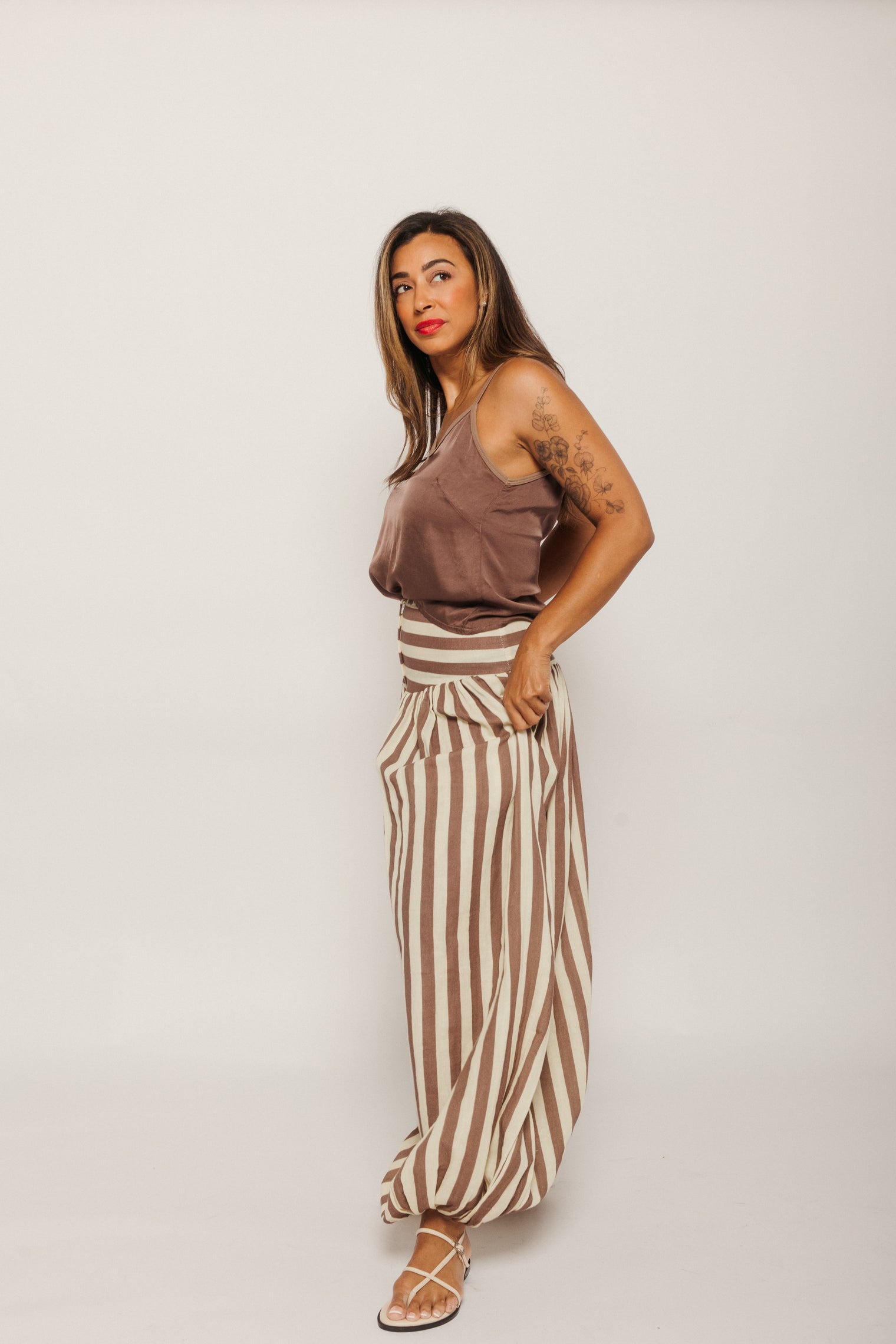 Nova Baggy Striped Pant Brown Stripes Women's Bottoms Tach Clothing