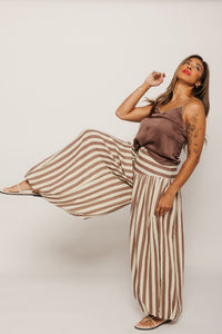 Nova Baggy Striped Pant Brown Stripes Women's Bottoms Tach Clothing