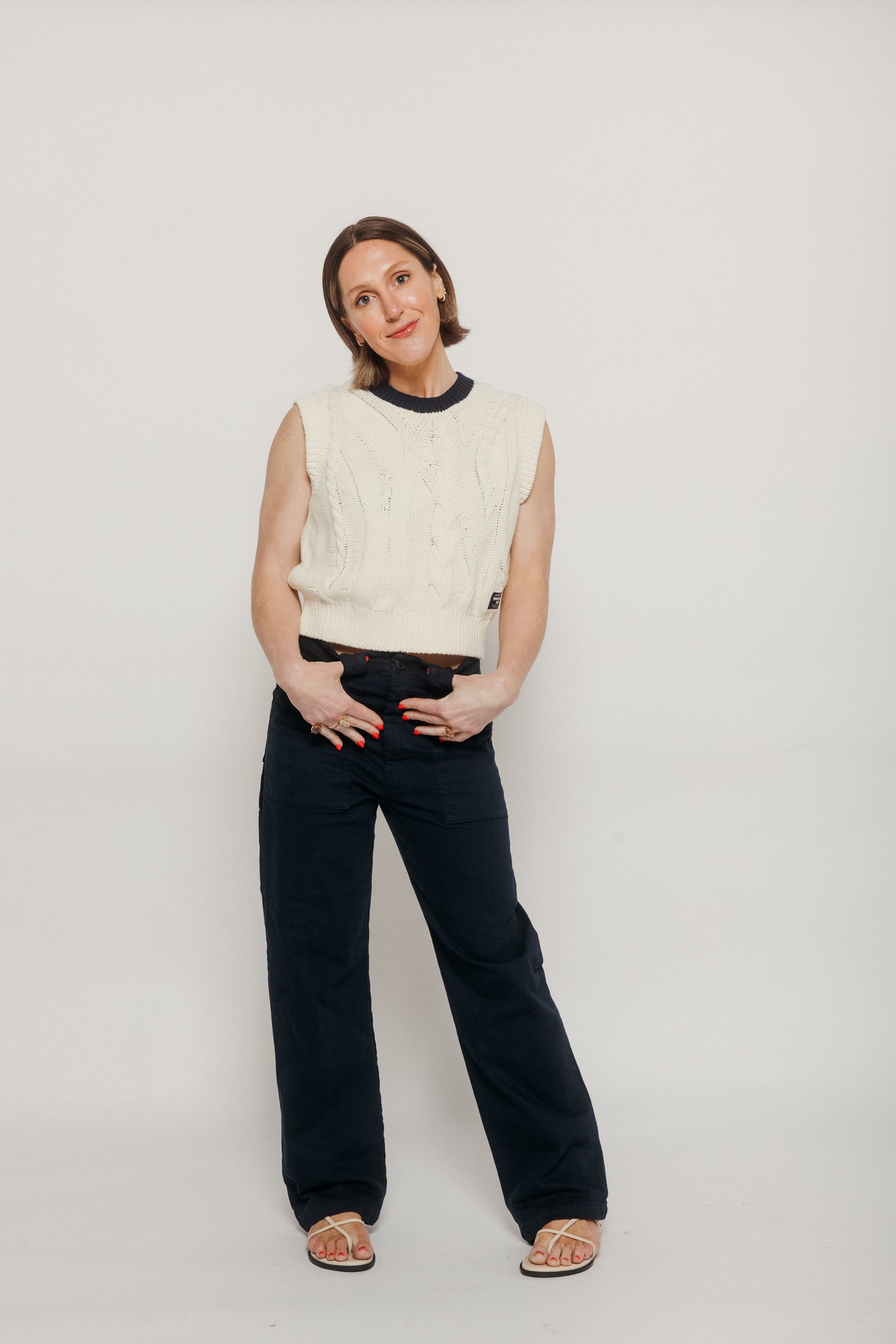 Ecru Aria Knitted Vest Ecru Women's Tops Thinking Mu