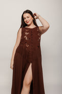 Sally Cutwork Maxi Dress Brown Women's Dresses Tach Clothing