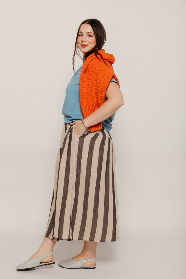 Jessie Skirt Oat + Black Stripe Women's Bottoms Skirt Curator