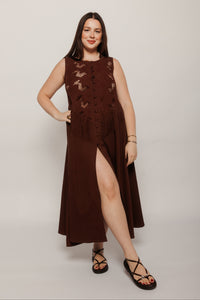 Sally Cutwork Maxi Dress Brown Women's Dresses Tach Clothing