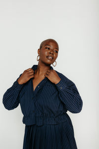 Neo Pinstripe Short Shirt Navy Women's Tops Norr
