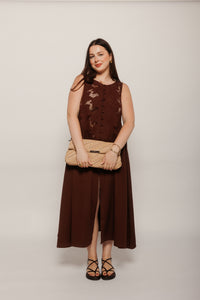 Sally Cutwork Maxi Dress Brown Women's Dresses Tach Clothing