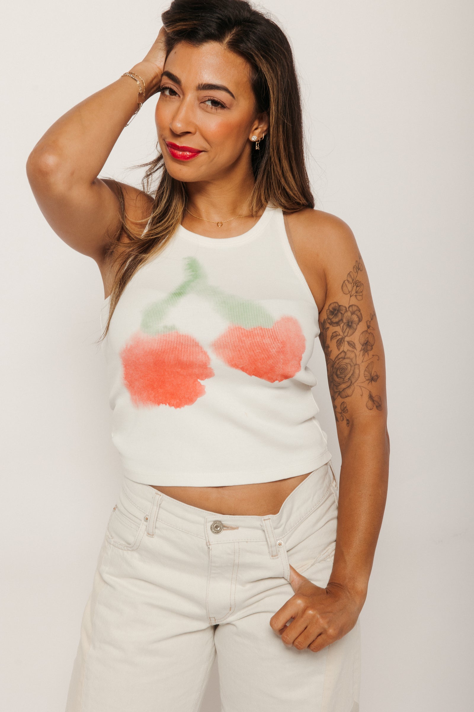 Blurry Cherry Harriet Top White Women's Tops Thinking Mu