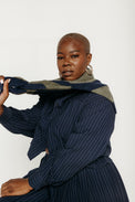 Oversized Striped Sweater Navy Khaki Women's Tops The Tiny Big Sister