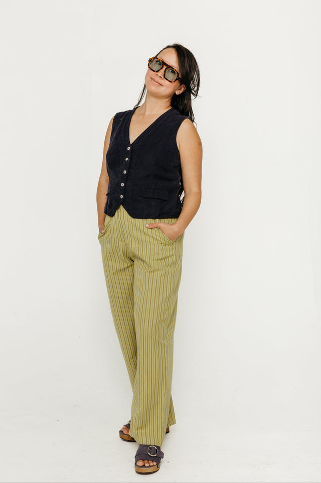 Harper Wide Leg Trousers Avocado Stripe Women's Bottoms Bibico