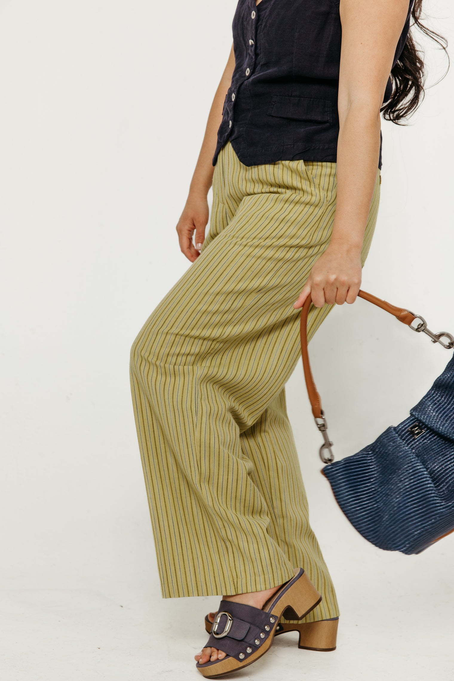 Harper Wide Leg Trousers Avocado Stripe Women's Bottoms Bibico