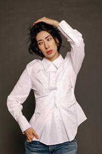 Nemesis Cinched Epaulet Shirt White Women's Tops Theo