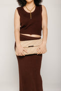 Embrace Clutch Beige Luxe Raffia Gifts + Accessories Bags Think Royln