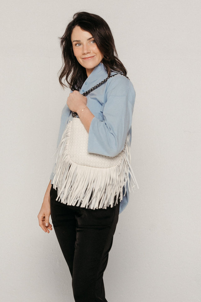 Free Spirit Fringe Saddle Bag Cream Gifts + Accessories Bags Think Royln
