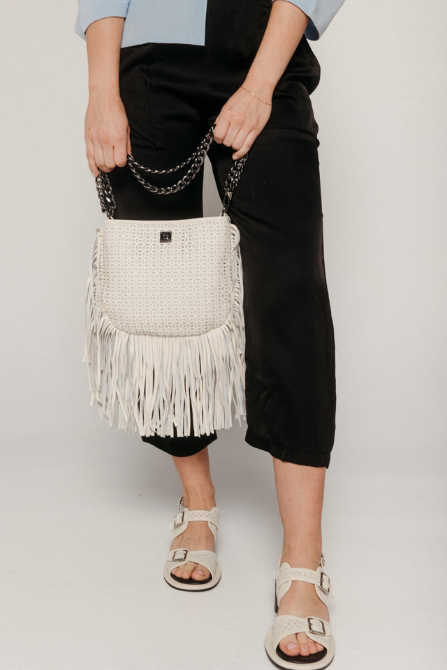 Free Spirit Fringe Saddle Bag Cream Gifts + Accessories Bags Think Royln