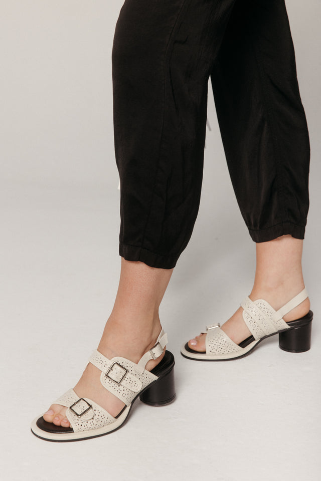 Triple Buckle Lady White Women's Sandals Heels All Black