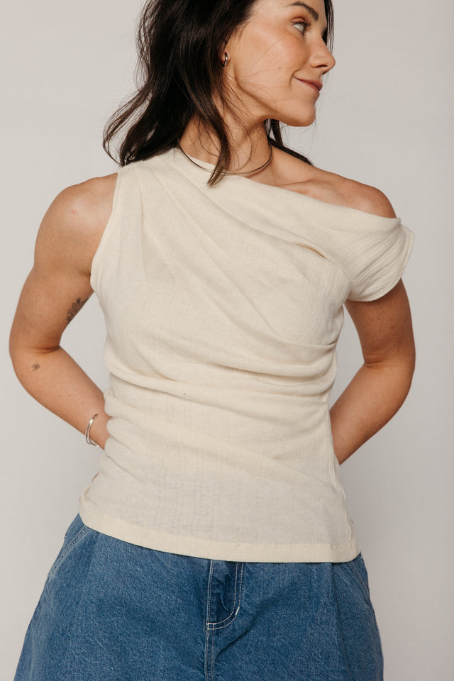 Drape Top Ecru Women's Tops Cossac