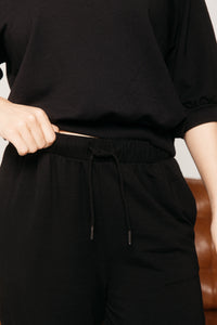 3/4 Sleeve Sweatshirt Black Women's Tops MILA