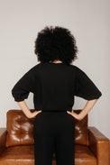 3/4 Sleeve Sweatshirt Black Women's Tops MILA