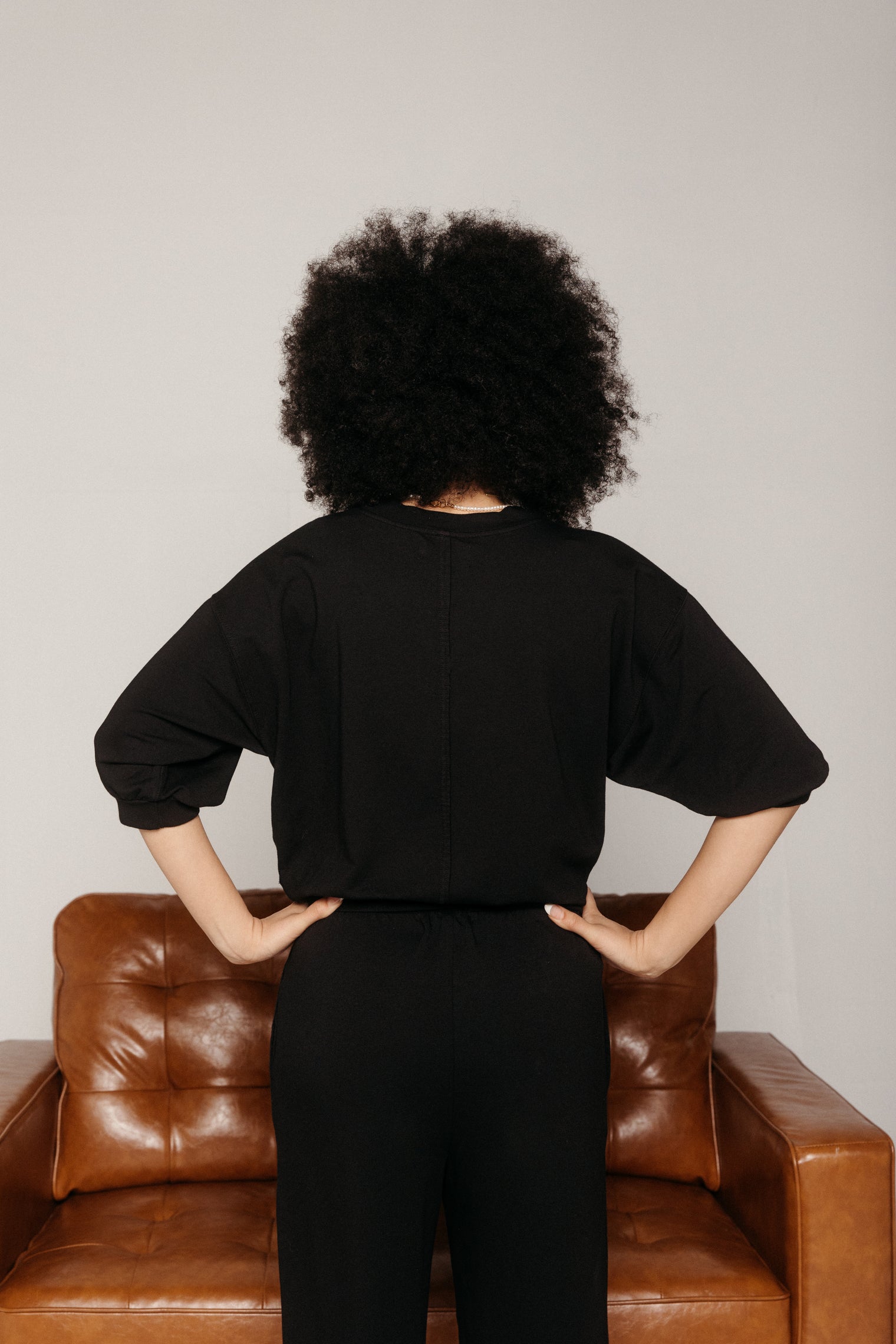 3/4 Sleeve Sweatshirt Black Women's Tops MILA
