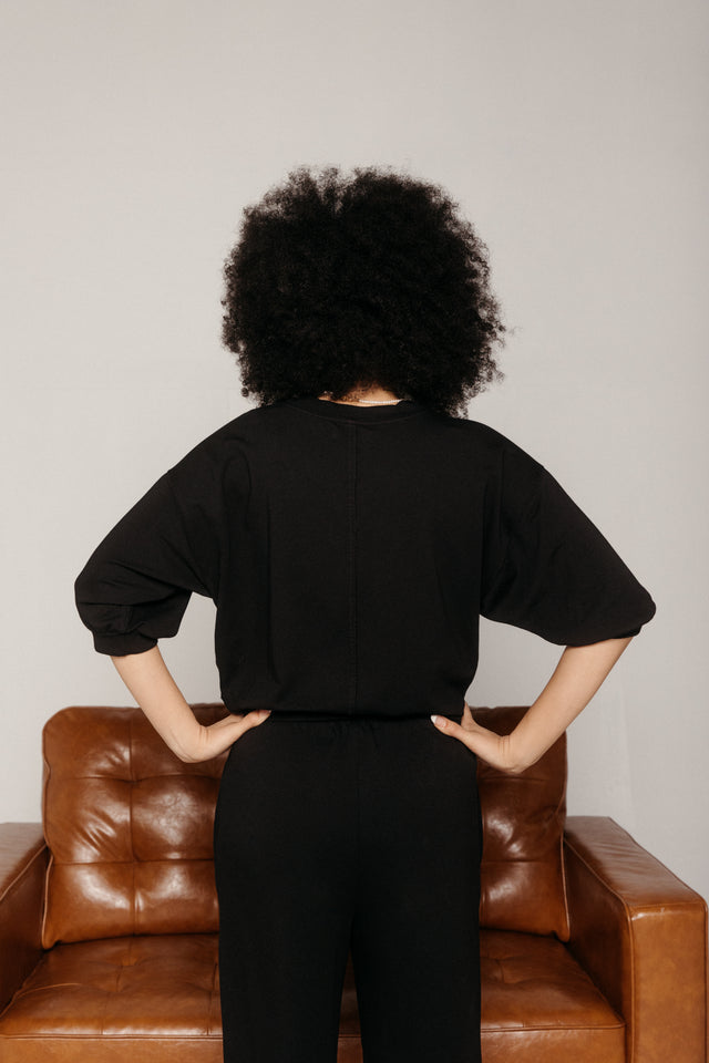 3/4 Sleeve Sweatshirt Black Women's Tops MILA