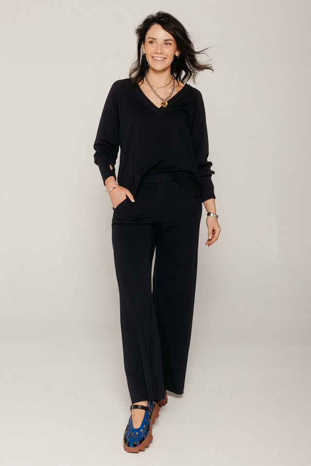 Elastic Waist Pant Navy Women's Bottoms MILA