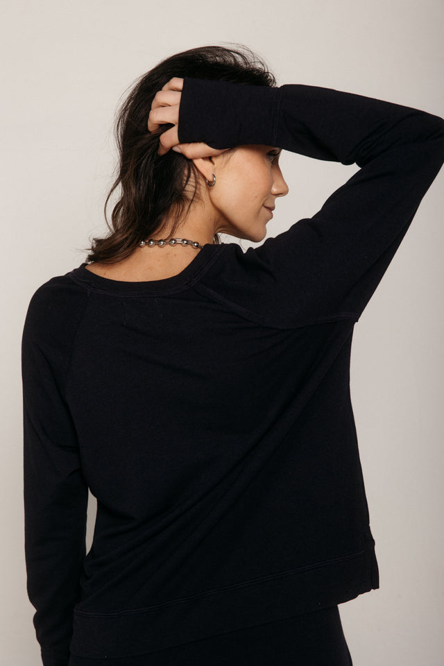 V Neck Long Sleeve Navy Women's Tops MILA