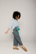 Alicia Barrel Leg Trousers Striped Slate Women's Bottoms Bibico