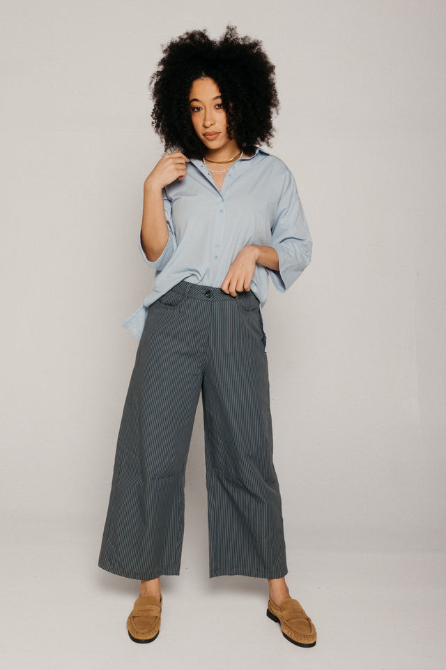Alicia Barrel Leg Trousers Striped Slate Women's Bottoms Bibico