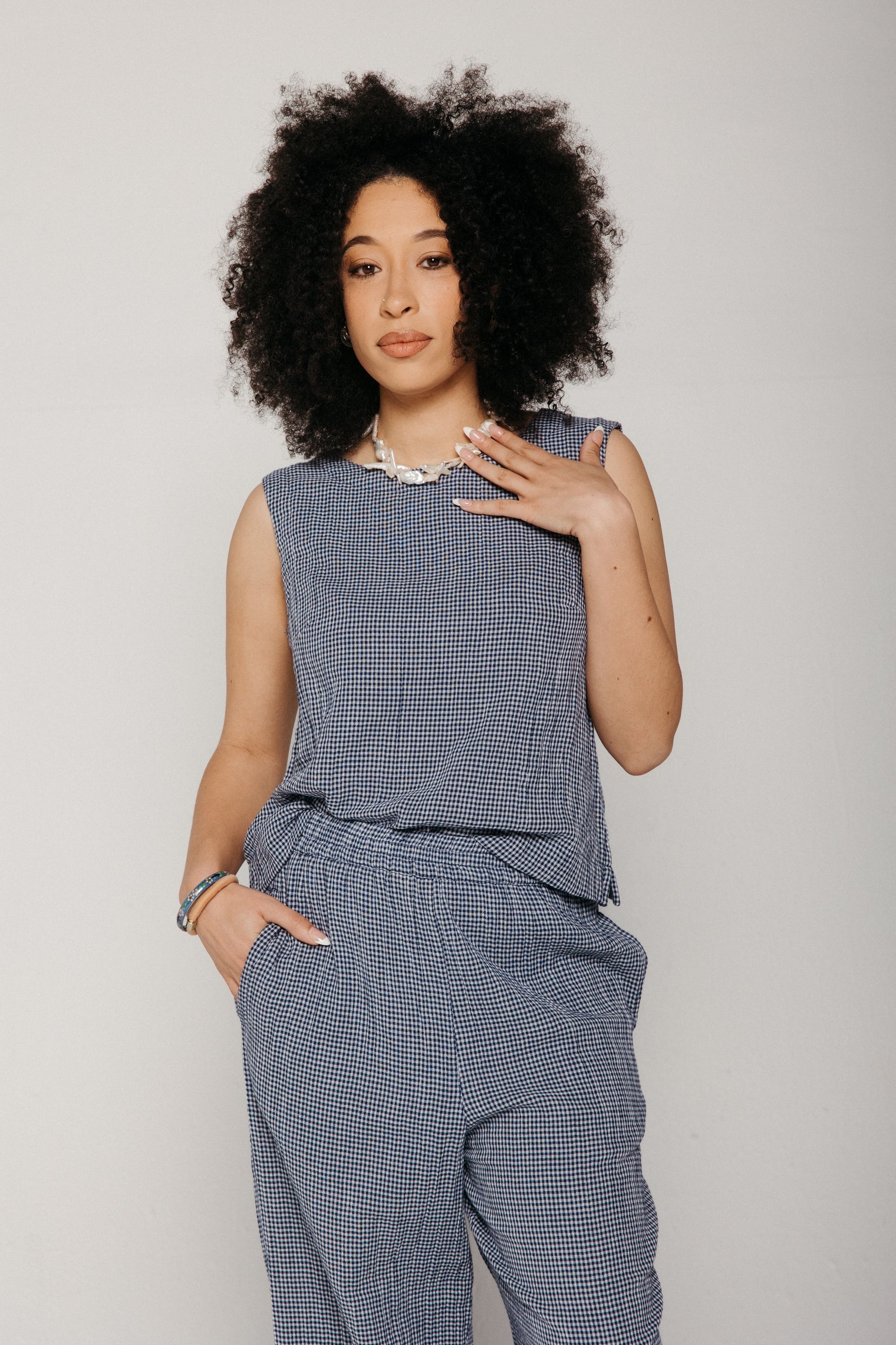 Pippa Top Little Check Navy Women's Tops Bibico