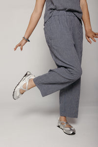 Clara Tapered Trousers Little Check Navy Women's Bottoms Bibico