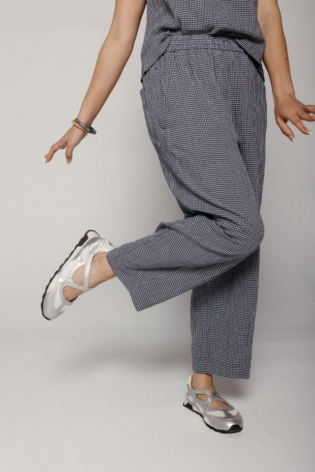 Clara Tapered Trousers Little Check Navy Women's Bottoms Bibico