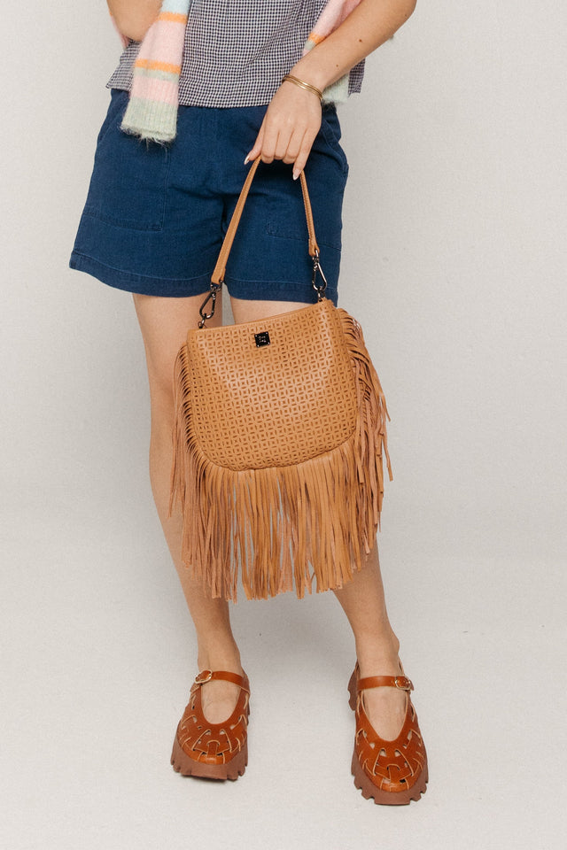 Free Spirit Fringe Saddle Bag Terracotta Gifts + Accessories Bags Think Royln