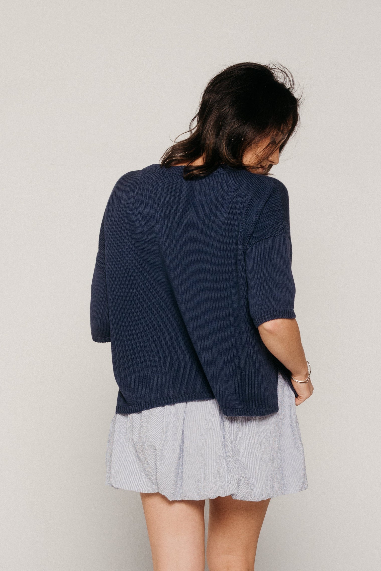 Lisa Boxy Knitted Top Navy Women's Tops Bibico