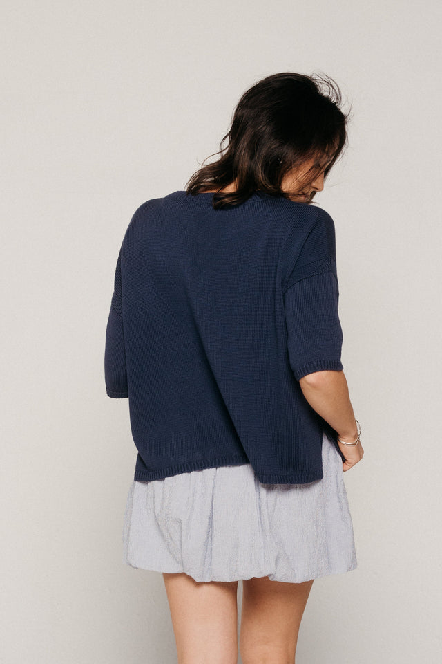 Lisa Boxy Knitted Top Navy Women's Tops Bibico