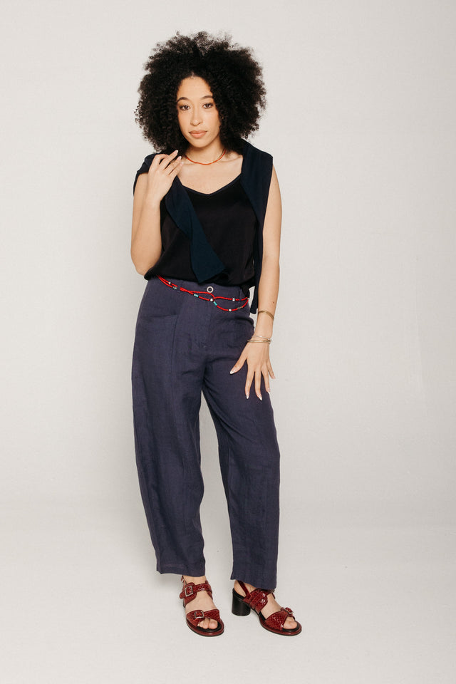 Lorren Trousers Navy Linen Women's Bottoms Bibico