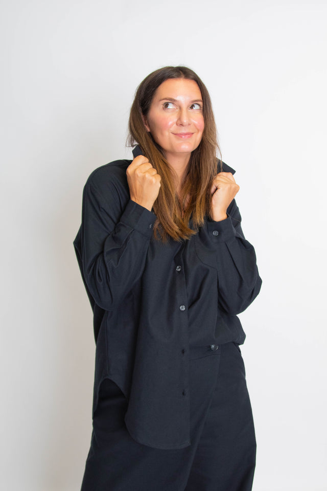 Wide Shirt Black Women's Tops Cossac