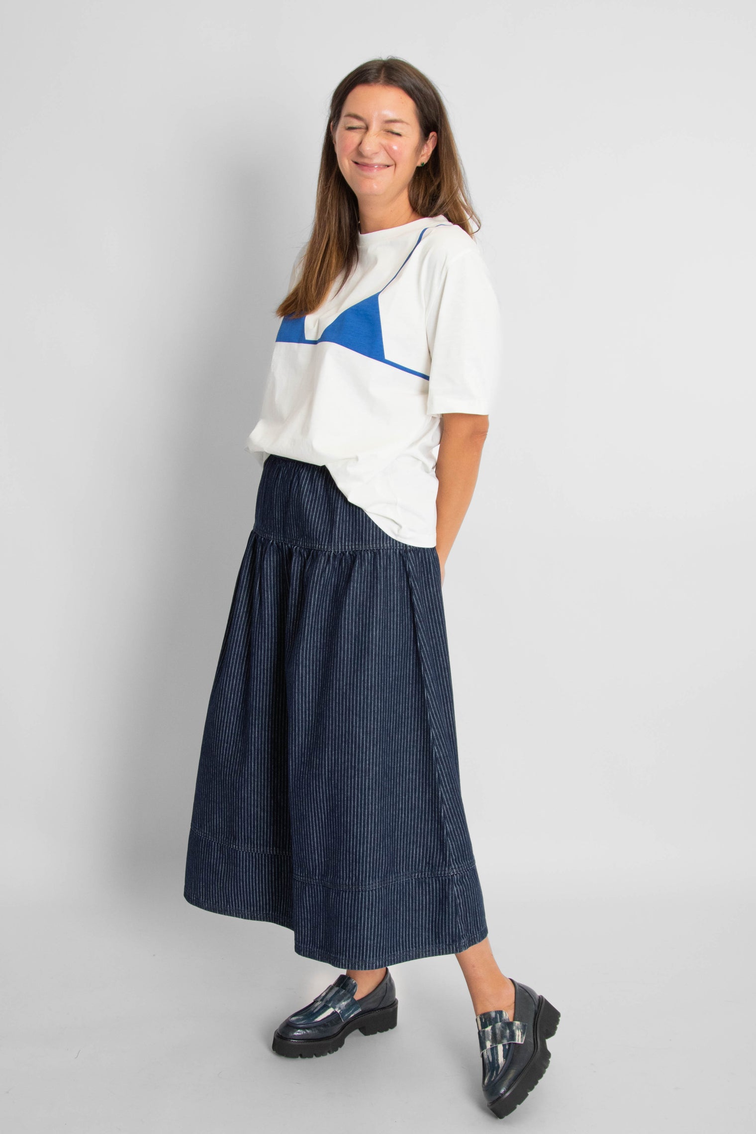 Evase Skirt Pinstripe Soft Denim Women's Bottoms Skirt Bobo Choses