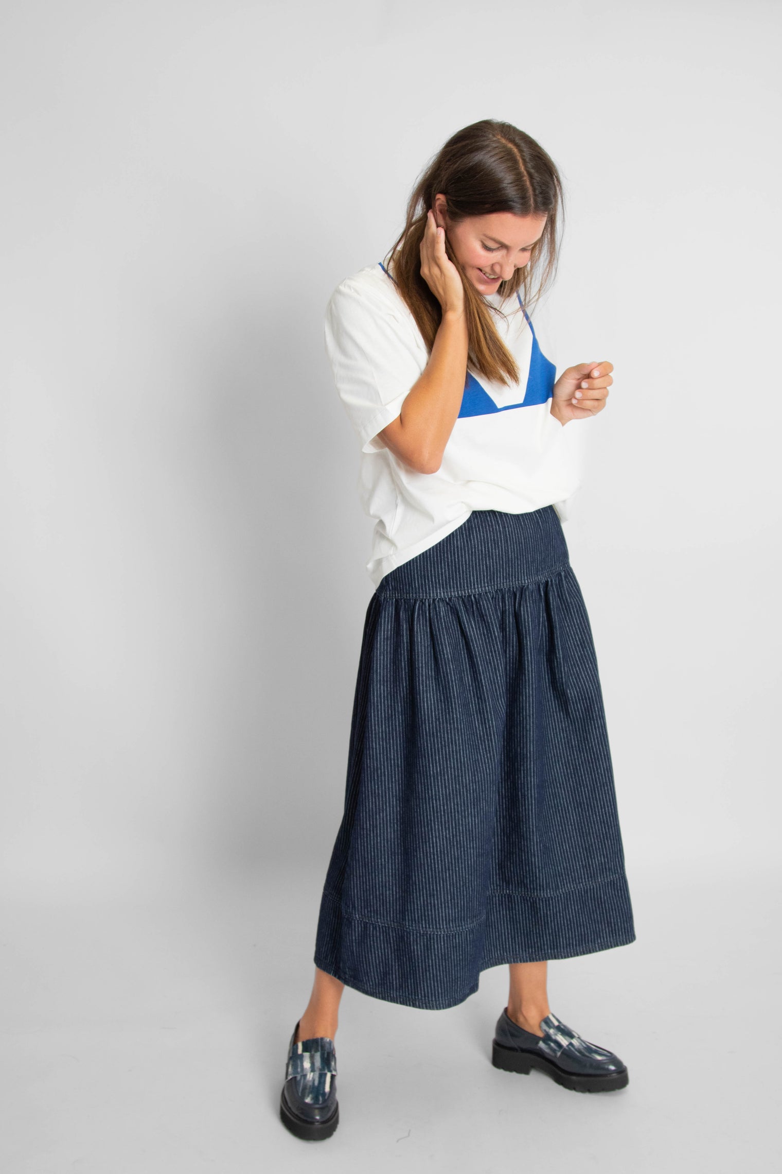 Evase Skirt Pinstripe Soft Denim Women's Bottoms Skirt Bobo Choses