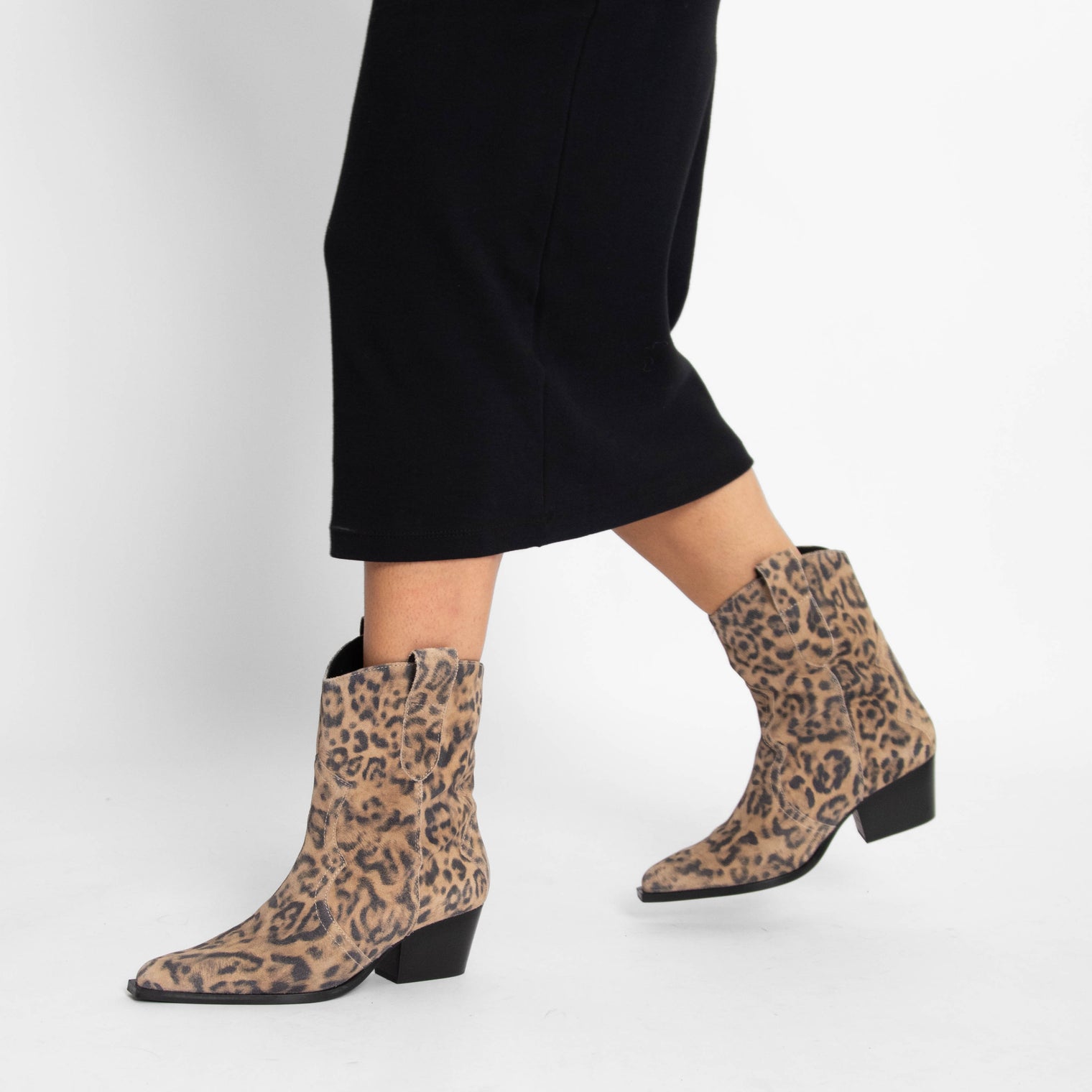 Cat Nap Cowboy Boot Leopard Suede