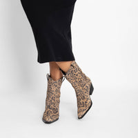 Cat Nap Cowboy Boot Leopard Suede