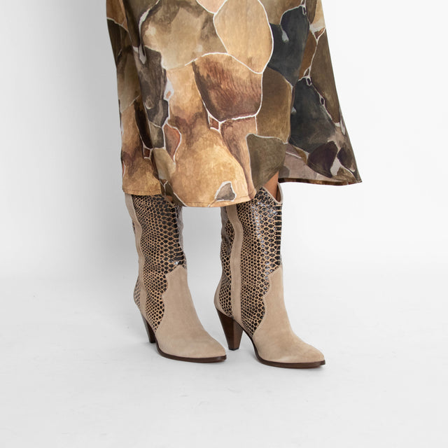 Feather Heel Boot Beige Suede/Snake Women's Boots Heels Free People