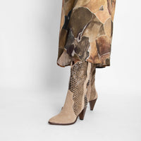 Feather Heel Boot Beige Suede/Snake