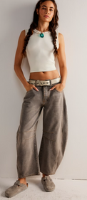 Good Luck Mid Rise Barrel Archive Grey Women's Bottoms Free People    