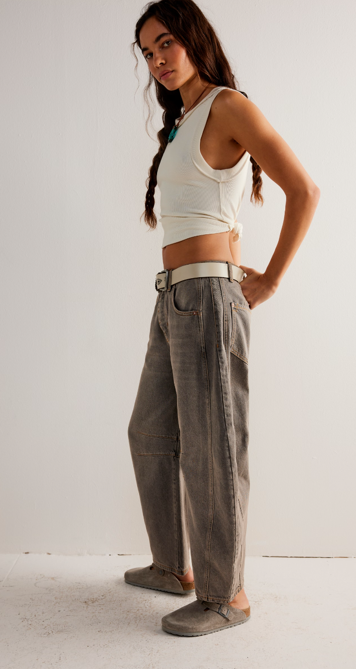 Good Luck Mid Rise Barrel Archive Grey Women's Bottoms Free People    