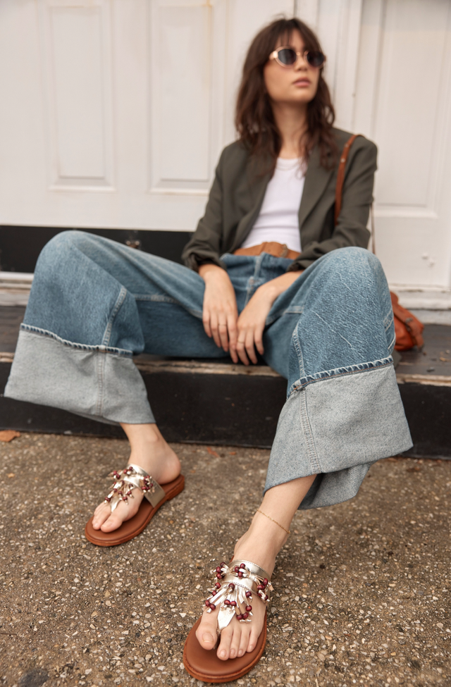 Sadie Fringe Gold Metallic Women's Sandals Free People