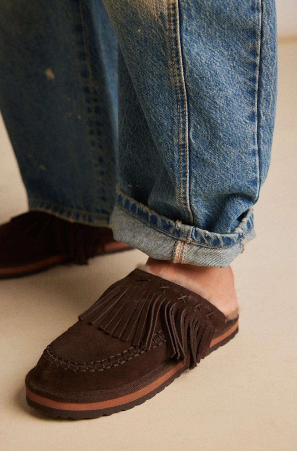 Fallon Fringe Mule Chocolate Suede Women's Shoes Free People