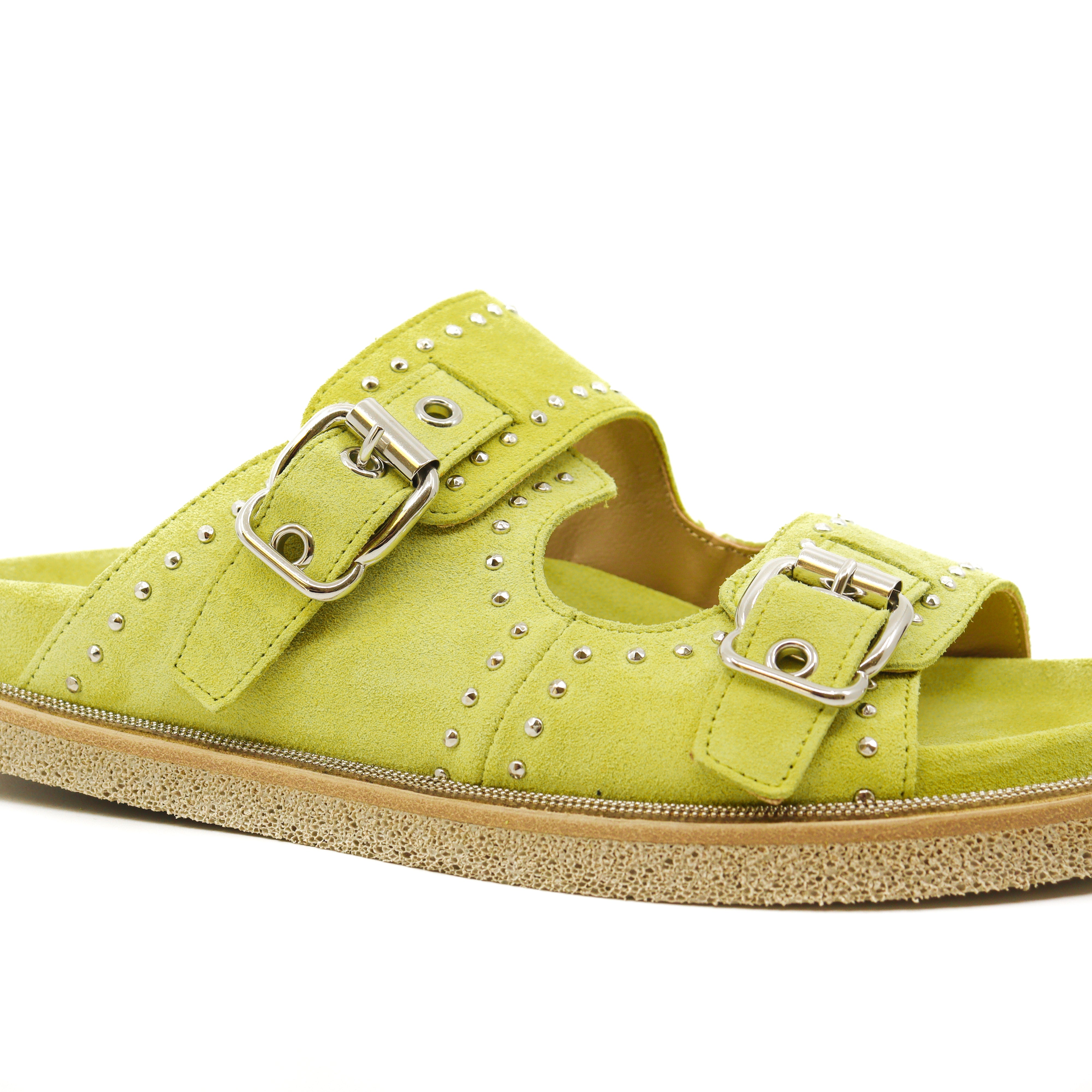 Porox Dust Studs Lime Sandals – Edgy Suede Slip-On Shoes – The Sōl