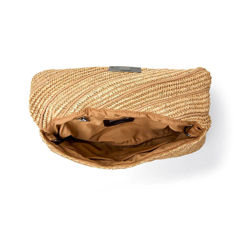 Embrace Clutch Beige Luxe Raffia Gifts + Accessories Bags Think Royln