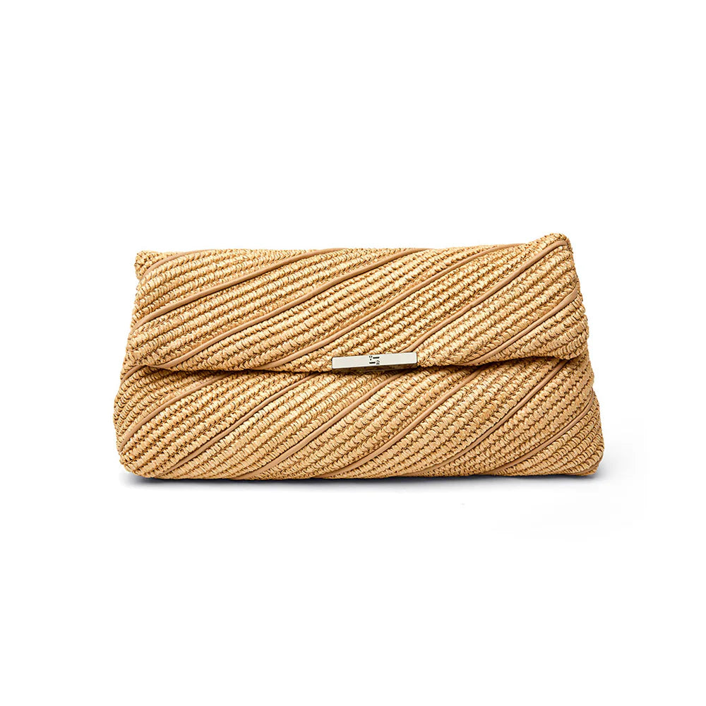 Embrace Clutch Beige Luxe Raffia Gifts + Accessories Bags Think Royln